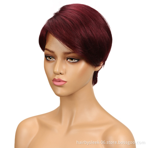 Rebecca Wholesale 10 inches hot pixie cut Short Straight Bob Wigs with bangs Machine Made Remy Human Hair Wigs For Black Women